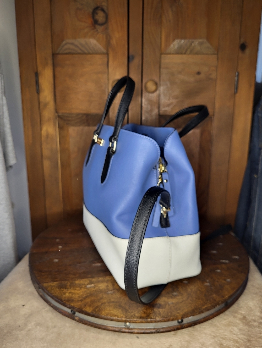 kate spade Two-Tone Periwinkle & Cream Satchel with Black Handles - Picture 15 of 17